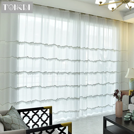 TONGDI элегантный цветочный полосатый Европейский вышитый прозрачный белый тюль