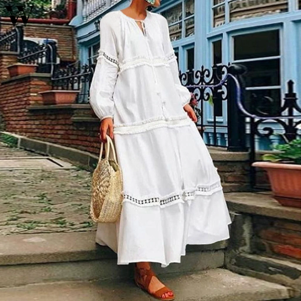 Женское богемное платье с коротким рукавом свободное однотонное составного кроя