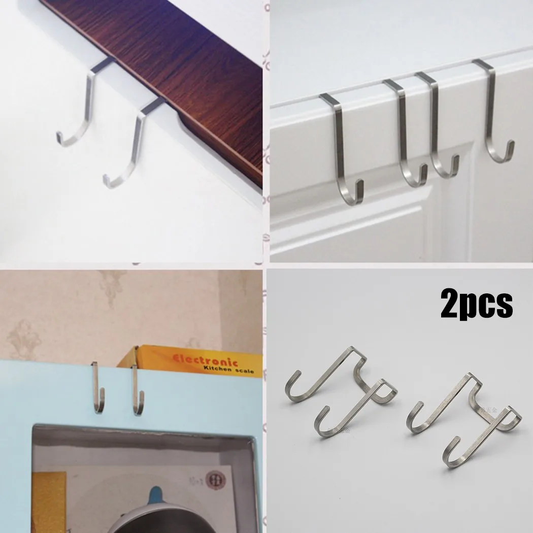 

2pcs Stainless Steel Free Punching Cabinet Door Without Trace Hook S-type Door Hanger Hanger Door Back Coat Hook Double Hooks