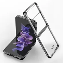 Plating Frame Case for Samsung Galaxy Z Flip 3 Transparent Back Hard Cover Clear Plastic Full Protection for Z Flip 3 Shockproof