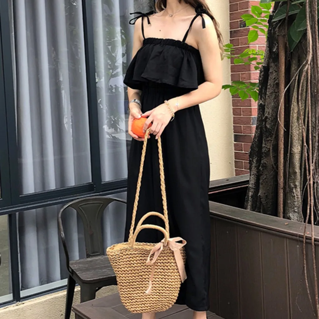 

Women Elegant Sleeveless Jumpsuits Patchwork Rompers High Waist Slim Waist Bodysuit Straight Leg Jumpsuit mono mujer verano