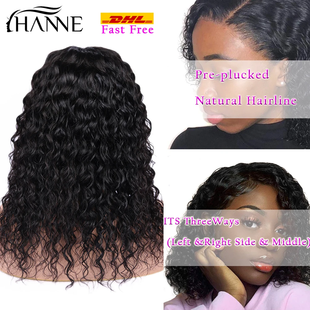 Волосы hanne 4*4 закрытие шнурка L/M/R 3 части парики бразильские Remy парики бесклеевой воды волна шнурка человеческих волос парик для черных женщин