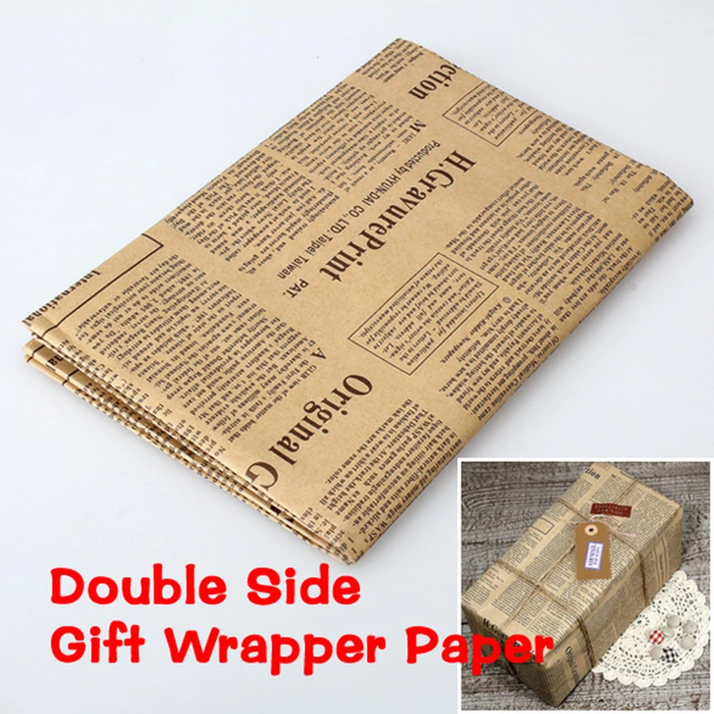 

52x75cm Gift Wrapping Paper Roll Vintage Newspaper Double Sided Wrap Decor Art Kraft For Christmas Party Creative Material