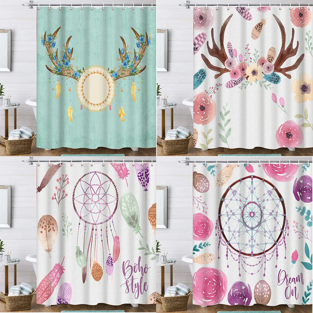 

Ins Style Shower Curtain Polyester Bathroon Curtain Partition Curtain with C-ring Shower Curtain Bathroom Set Waterproof