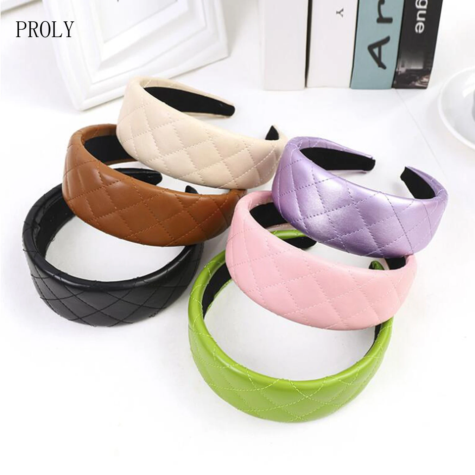 

PROLY New Fashion Hair Accessories 5CM/3CM Wide Side Leather Headband Classic Plaid Headdress Adult Casual Turban Hairband