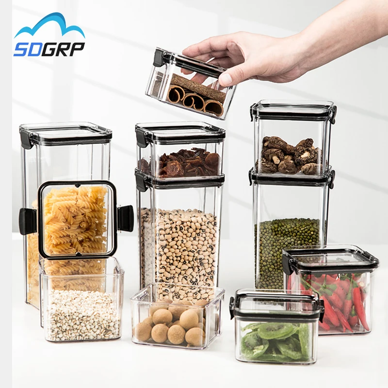 

Kitchen Food Storage Airtight Box Plastic Tank Refrigerator Multigrain Cereal Container Transparent Snacks Tea Noodle Sealed Can
