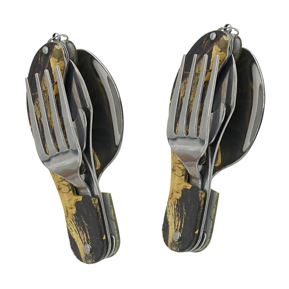

Folding Tableware Multifunction Folding Spoon Knife Fork Bottle Opener Stainless Steel 3 in 1 Dinner Set Outdoor Survival Tools