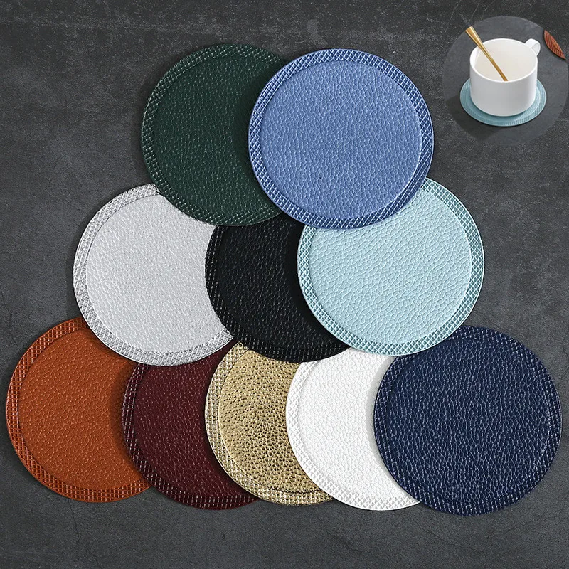 

High quality leather coaster tableware round 10CM heat-resistant non-slip coaster bar restaurant coffee beverage mat placemat