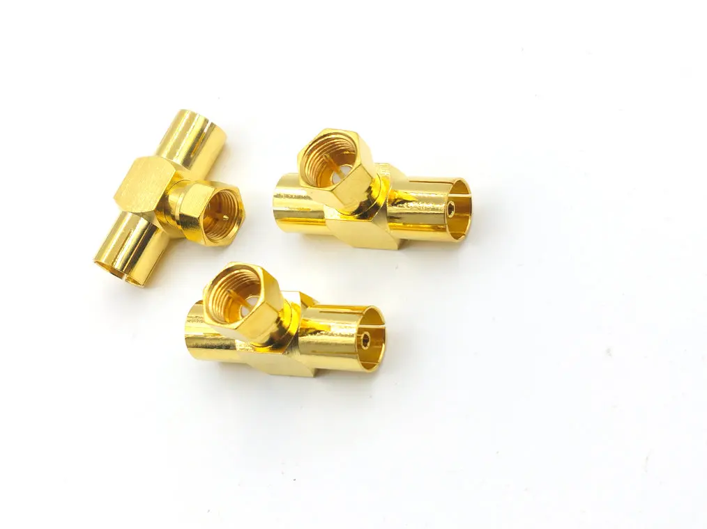 2 шт. позолоченный латунный F ТВ Штекер pin для 2x IEC PAL DVB T jack тройной разъем |