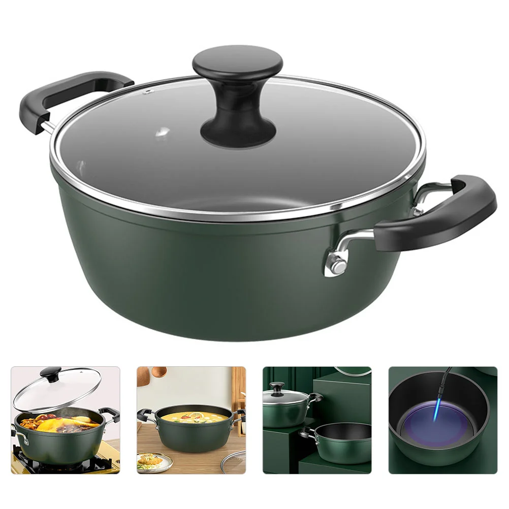 

1Pc Non-stick Pot Stew Pot Cast Iron Pot Soup Stew Pot with Lid (Blackish Green)