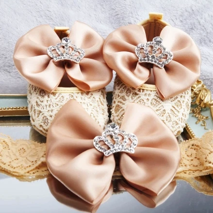 Dollbling; дизайнерская обувь для малышей; абрикосовый цветок; бант; алмазная корона; украшения для маленьких девочек; детская обувь; повязка на голову - Цвет: Champagne
