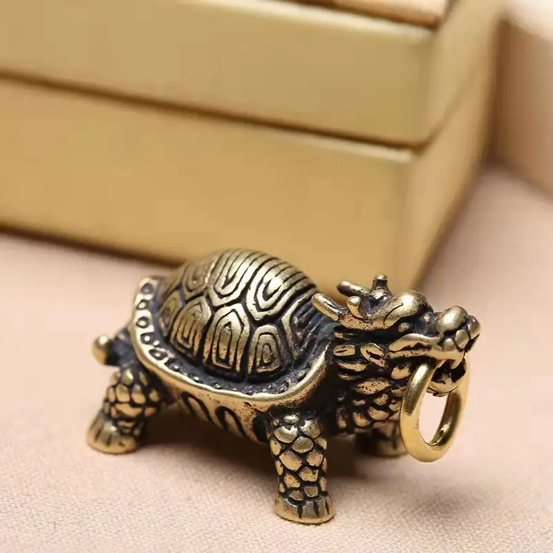 Античная латунная цепочка для ключей в виде черепахи дракона из твердой меди