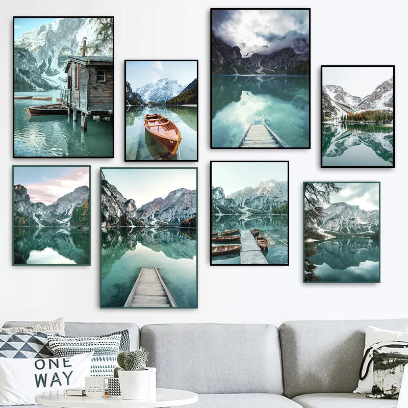 

Wall Art Picture Nature Landscape Poster Nordic Canvas Prints Mountain Lake Painting Modern Scandinavian Home Decoration HD0108