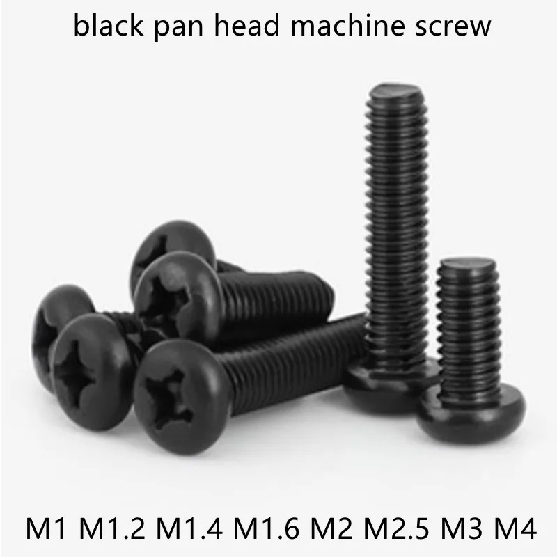 

50-100pcs Cross Recessed Pan Head Screw M1.2 M1.4 M1.6 M1.7 M2 M2.5 M3 M4 Carbon Steel Black Phillips round Machine Screw GB818