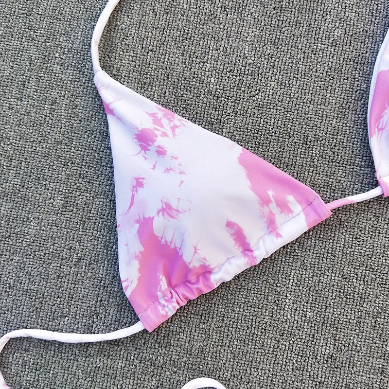 Sexy Thong Bikini mujer extreme Triangle bikini Women Swimwear Bandage swimsuit pink Smudge gradient Bathing Suit biquini