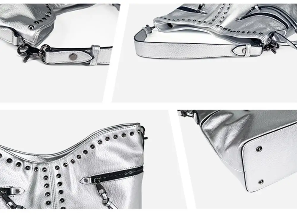 Серебристая Большая вместительная сумочка модная сумка на плечо дамская из