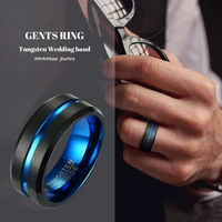 8mm black tungsten gents promise ring with blue channel grooves wedding bands