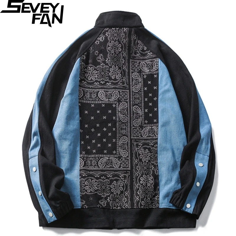 

Мужская Ретро-куртка SEVEYFAN в стиле пэчворк, контрастная куртка с воротником-стойкой, уличная одежда для пар