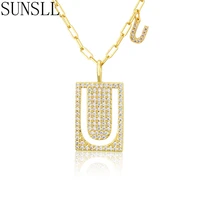sunsll new arrival gold square necklace cz 26 initials pendant necklace for women party simple jewelry pendant necklace gifts