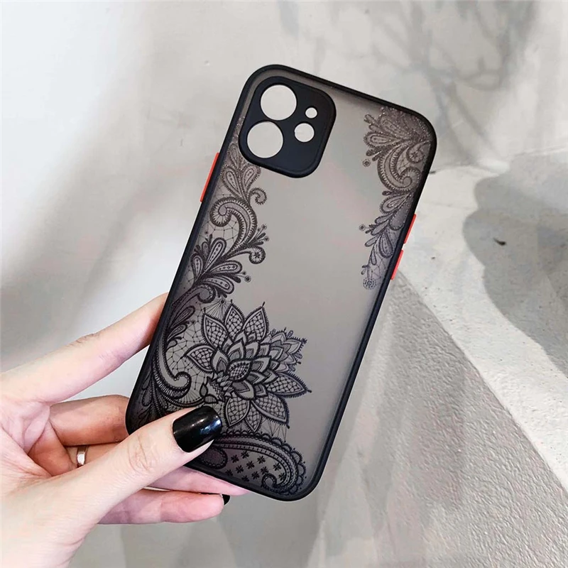 Fashion Sexy Lace Flower Clear Matte Case For iPhone 13 12 11 14 Pro Max 7 8 Plus XS Max XR X 12 Mini SE20 Cute Shockproof Cover
