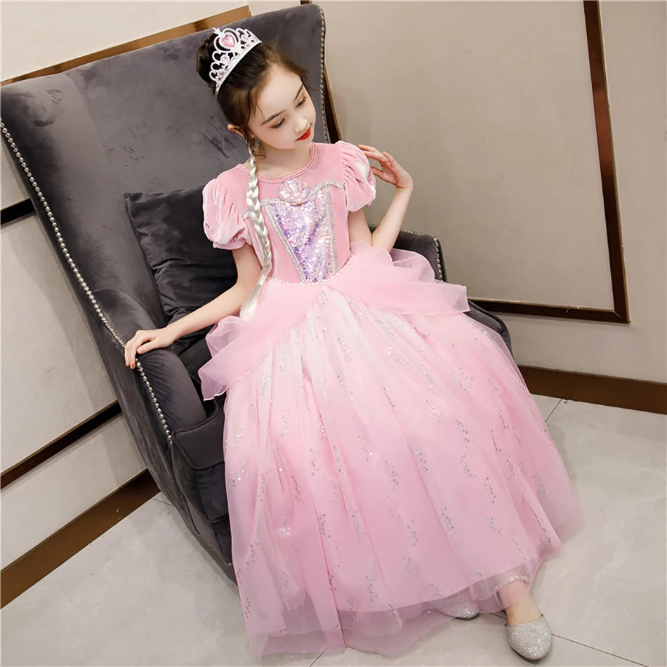 

MUABABY Elsa Dress For Girls Winter Princess Snow Queen 2 Plush Velvet Costume Christmas New Year Elegant Clothes