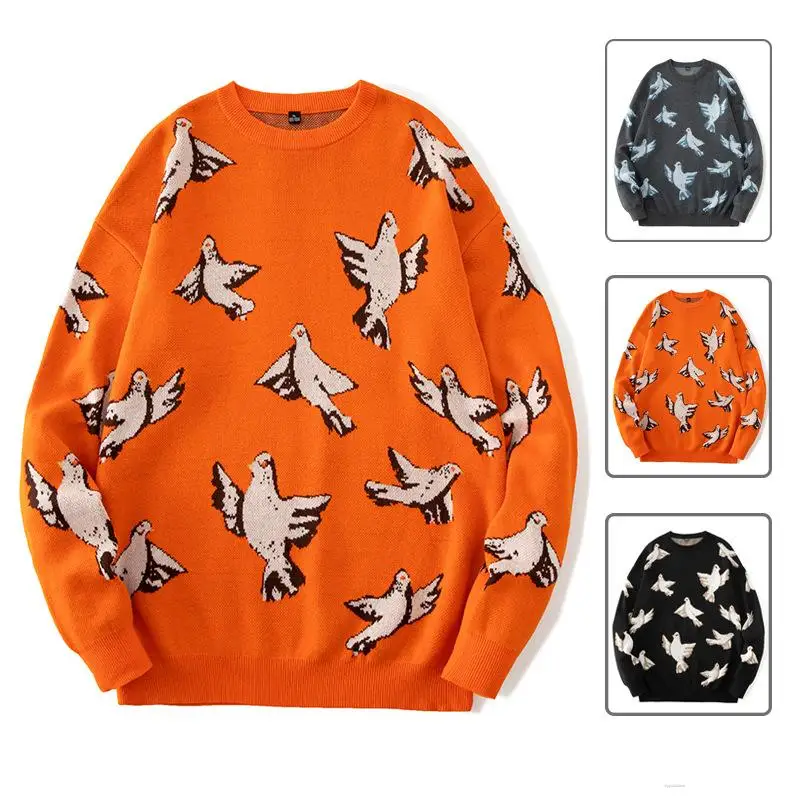 

2021 Men Flying Pigeon Design Sense Winter Sweaters Pullover Mens O-Neck Korean Fashions Sweater Women Casual Harajuku Clothes