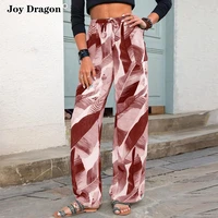 women long pants loose wide leg print high waist elastic pocket daily workplace casual womens clothing new autumn winter spring
