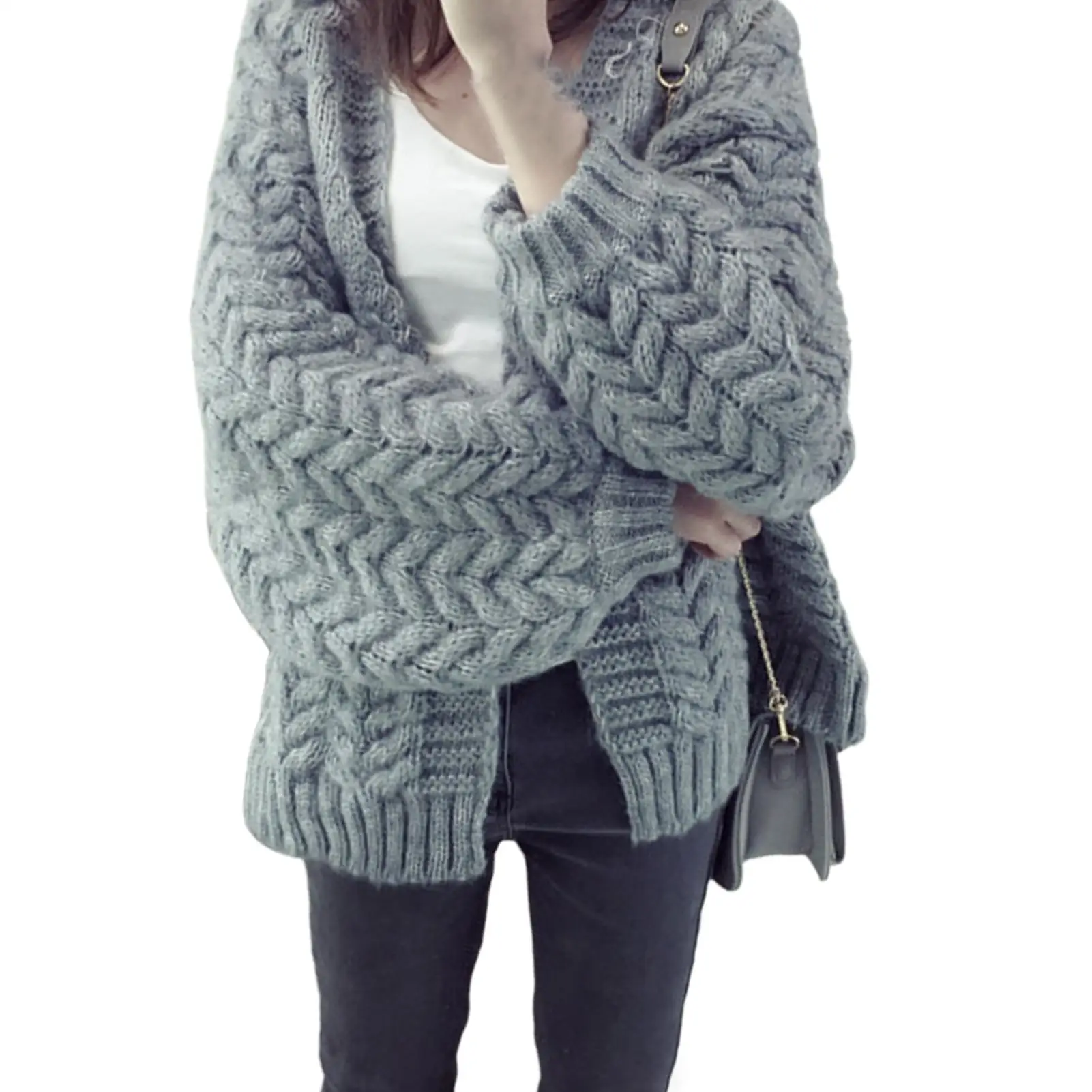 

Женский кардиган с длинным рукавом, открытый передний кардиган, свитера для женщин, Осень-зима, теплый вязаный свитер, пальто, верхняя одежд...