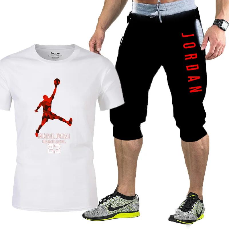 

2021 popular new cotton men's T-shirt + sports pants suit jordan-23 summer high-quality cotton T-shirt sports running suit