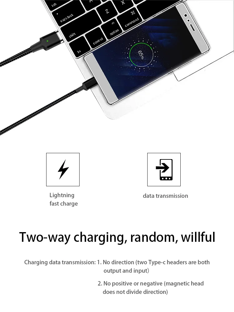 Магнитный кабель usb type C PD 100 Вт 5А, супер быстрый кабель для зарядки и передачи данных 1,8 м для MacBook Pro магнитная зарядка повербанк samsung Galaxy S10 S9 huawei P30 USB-C магнитный кабель