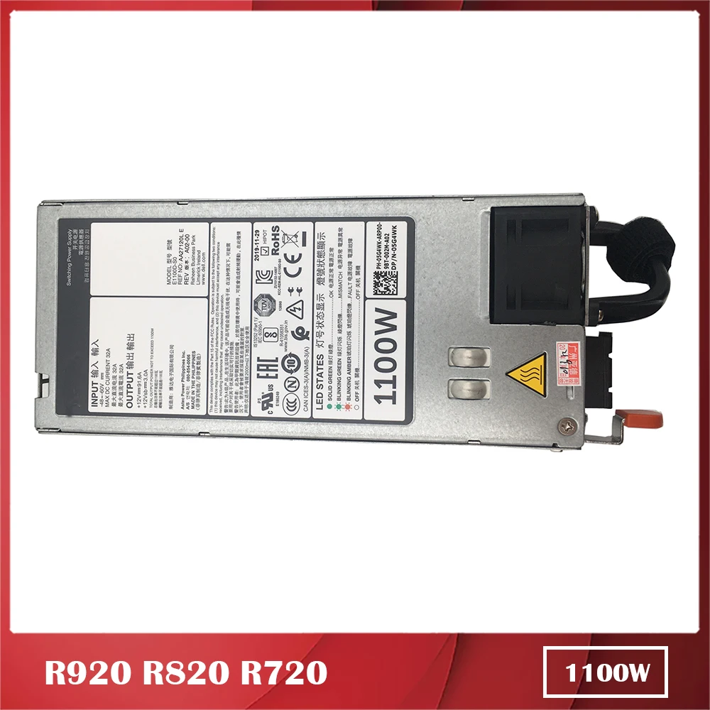 

For Server DC Power Supply for DELL R920 R820 1100W E1100D-S0 0Y1MGX 05G4WK 5G4WK Y1MGX AA27120L E 100% Test Before Delivery