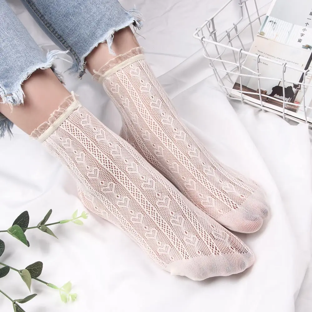 1 пара Тонкие хлопковые носки с цветочным узором Женские кружевные невидимые до