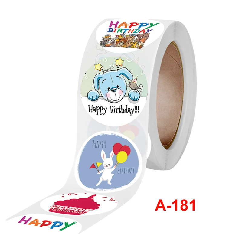 

Happy Birthday Round Stickers Paper Adhesive Labels For Festival Party Decorative Envelope Seal Gift Wrap Cute Sticker