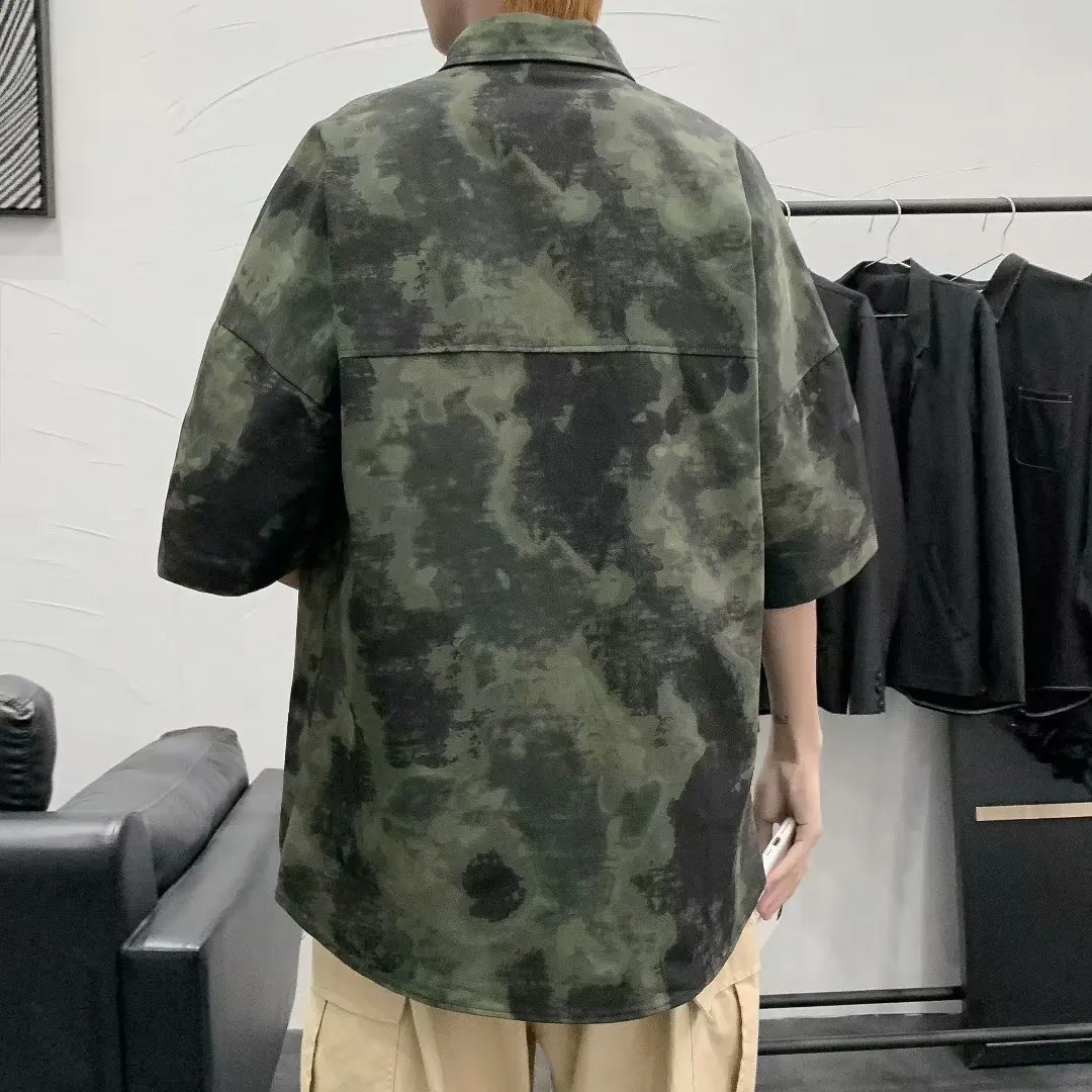

Carhart- Tie-Sye Men's Short-Sleeved Summer New Style Lapel Shirt Single-Breasted Brand Clothing Short-Sleeved 2021 New