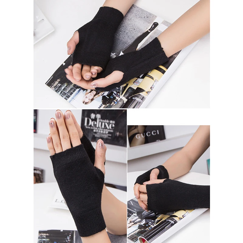 

Winter Fingerless Gloves Women Knitted Solid Color Stretch Half Finger Warm Gloves Fashion Comfortable Female Mittens