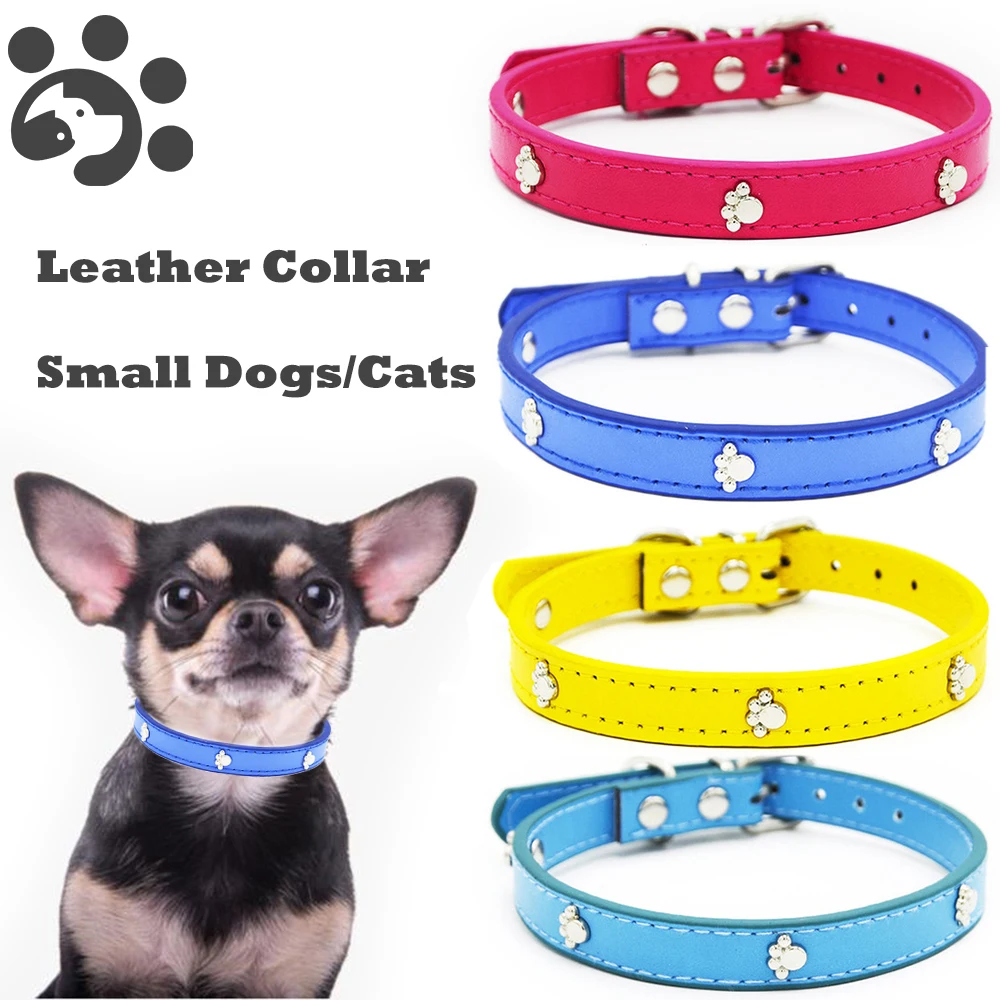 Кожаный ошейник для мелких кошек цветной из искусственной кожи прочный