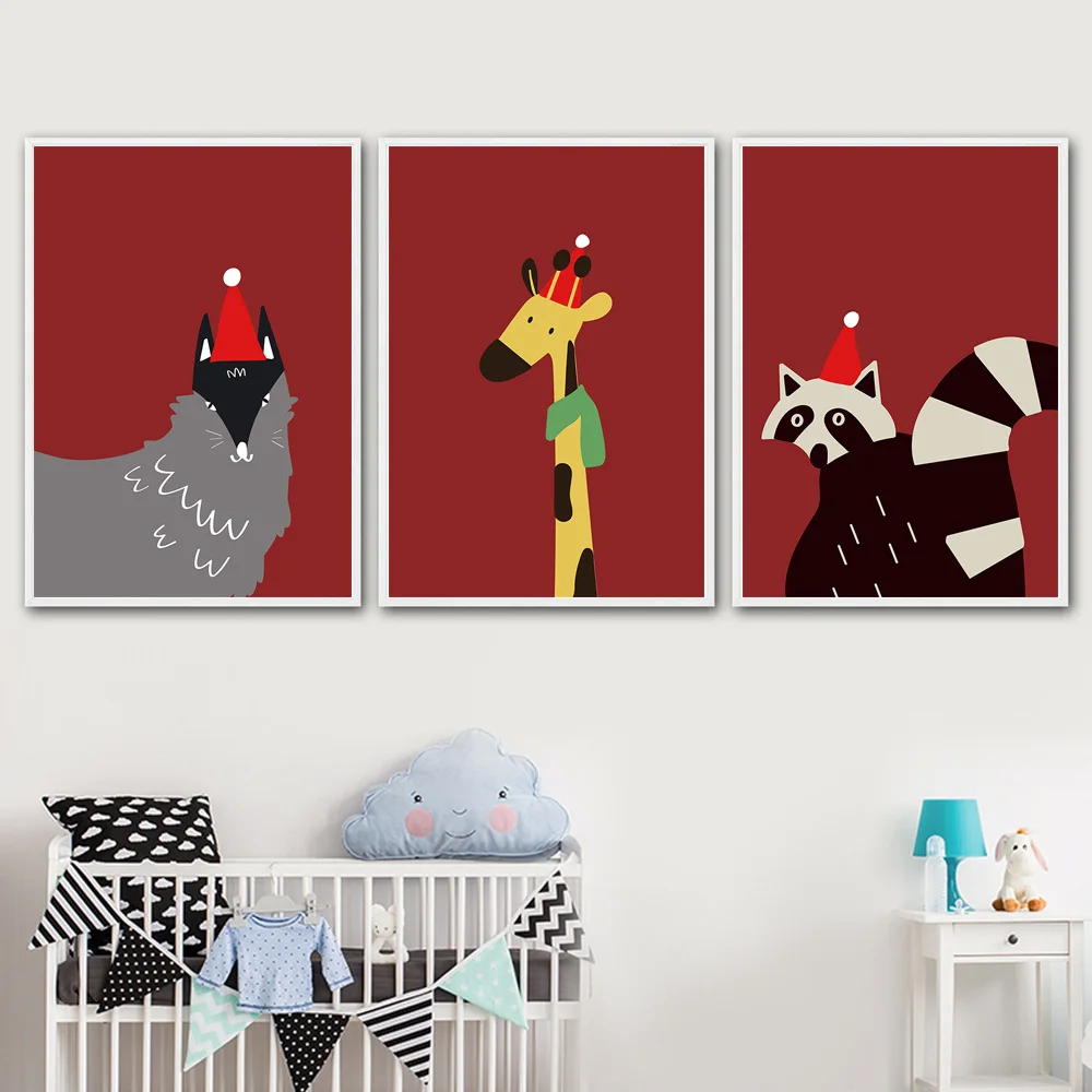 

Cartoon Style Cute Animals Giraffe Raccoon Wall Art Canvas Painting Nordic Posters and Prints Wall Pictures Baby Kids Room Decor