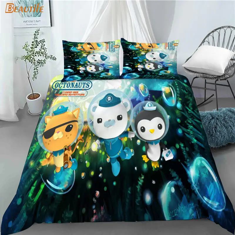 De Octonauts de dibujos animados animaci&oacute;n 3 uds edred&oacute;n conjunto de moda juegos de ropa de cama edred&oacute;n funda n&oacute;rdica funda Textiles para el hogar-3