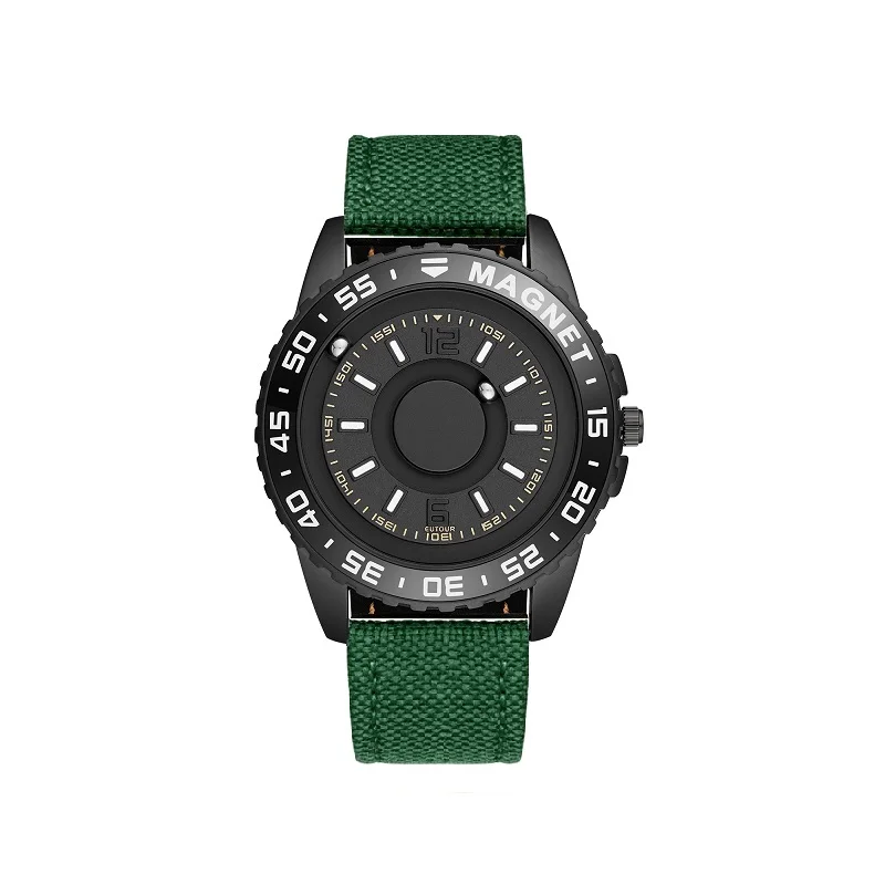 Black Green Canvas EUTOUR часы для женщин и мужчин, кварцевые часы с магнитным шариком, парные часы со стальным холщовым кожаным ремешком, унисекс, инновационные наручные часы - Цвет: Black Green Canvas