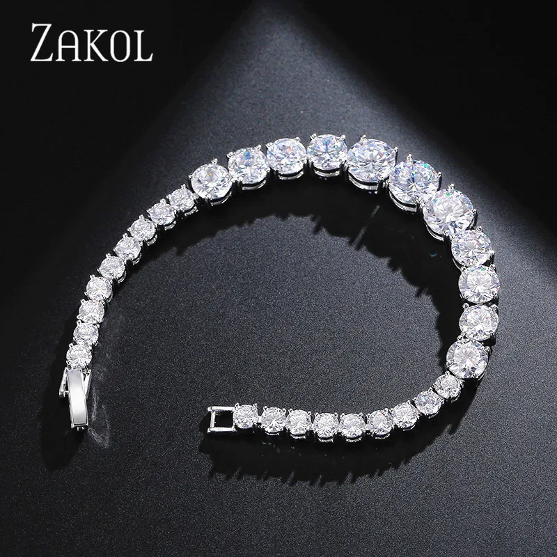 ZAKOL женский теннисный браслет модный белого цвета с фианитом AAA +|bracelet classic|round
