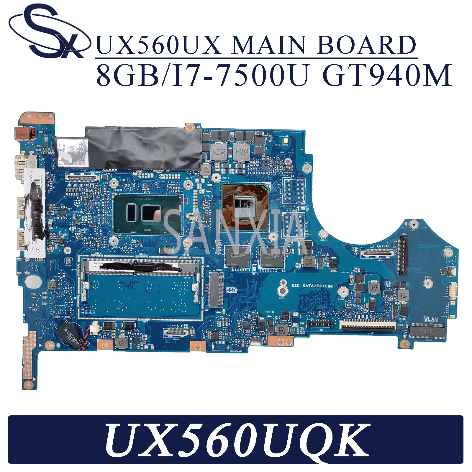 

Материнская плата KEFU UX560UX для ноутбука ASUS ZenBook Flip UX560UQK UX560UQ Q524UQ оригинальная материнская плата 8GB-RAM I7-7500U GT940M