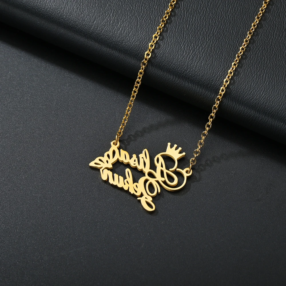 Ожерелье Uzone из нержавеющей стали женское колье с двойным именем короной и