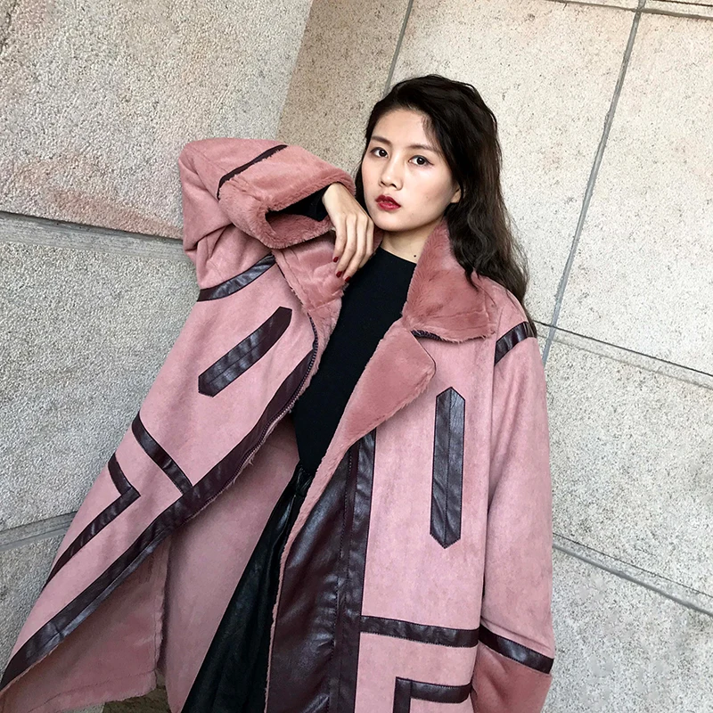 LANMREM новинка 2019 зимнее женское кашемировое пальто с оленем плюшевое отворотами