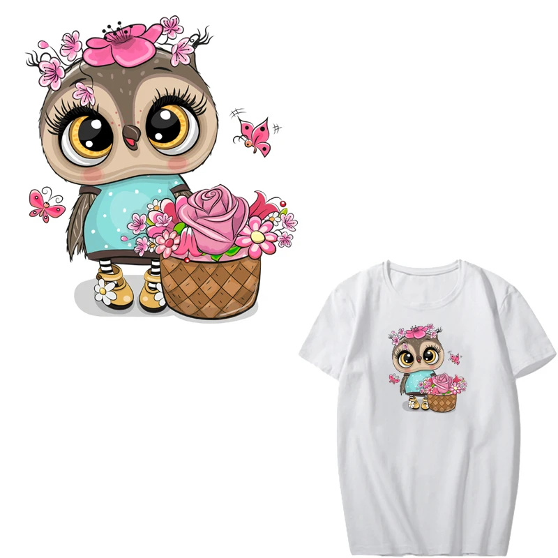 

Iron on Transfer Flower Owl Patches for Kids Girl Clothing Heat Transfer Thermal Sticker Applications for Clothes Diy Dresses
