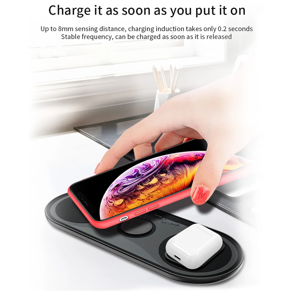 

Wireless charger 15W fast charging station for Apple iWatch Series 5/4/3/2/1 AirPods wireless charging stand for iPhone 12