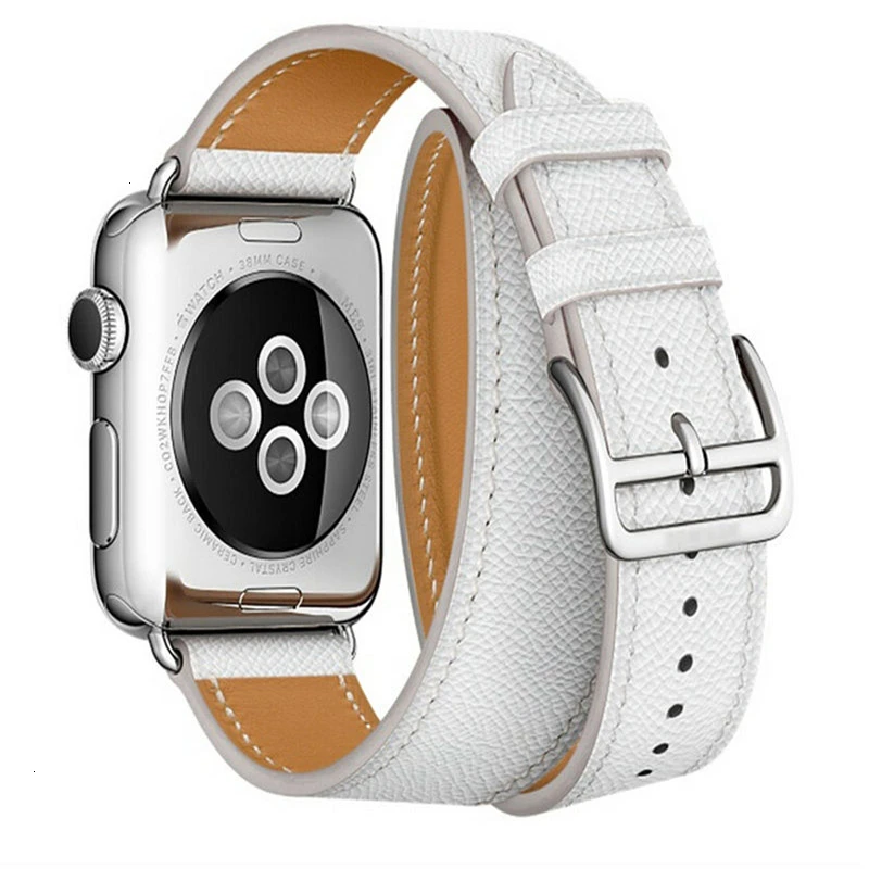 Cross pattern white Кожаный двойной ремешок для Apple Watch 44 мм iwatch, браслет серии 5 4 3 2 1, Смарт 42 мм, петля 38 мм, замена 40 мм - Цвет ремешка: Cross pattern white