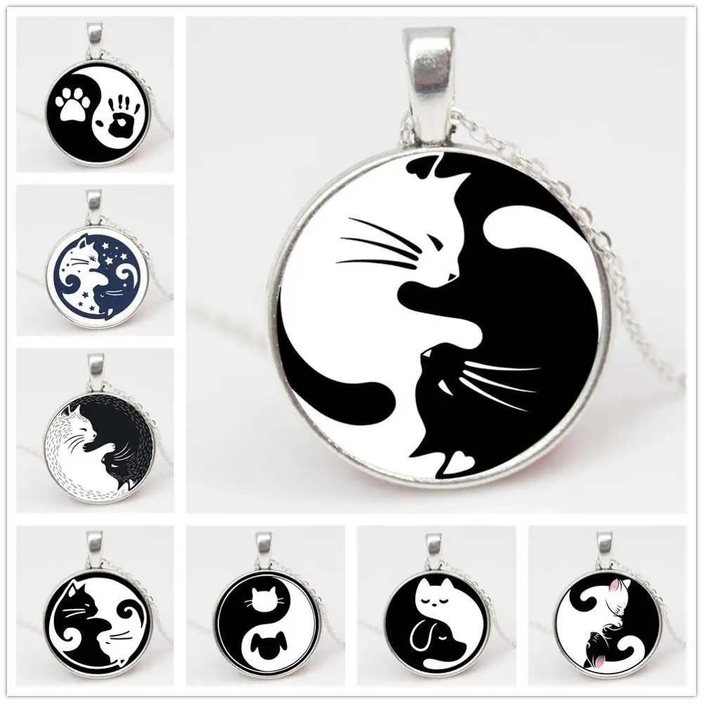 Винтажное ожерелье с двумя кошками модное ретро-ожерелье стеклянной подвеской