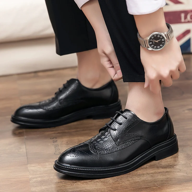 Туфли мужские с острым носком роскошные брендовые деловые дышащие базовые для