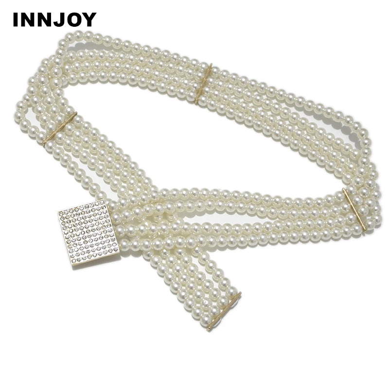 

Elegant Women Pearl Waist Belt Elastic Buckle Pearl Chain Belt Female Girls Dress Crystal Strap Pearl Elastic Belt Luxury Brand