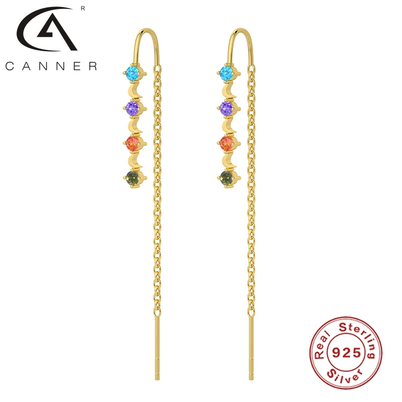 

CANNER Simple Charm Long Chain Earrings For Women Tassel Piercing Earrings 925 Sterling Silver Ear Cuff Party Wedding Jewelry